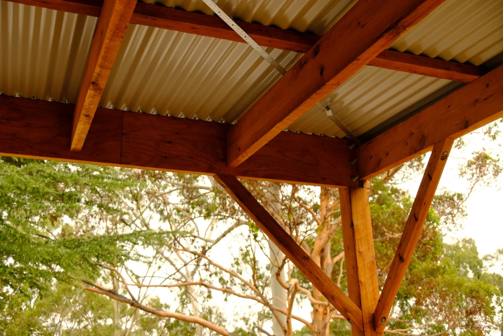 Pergola rafter and beam detail from below
