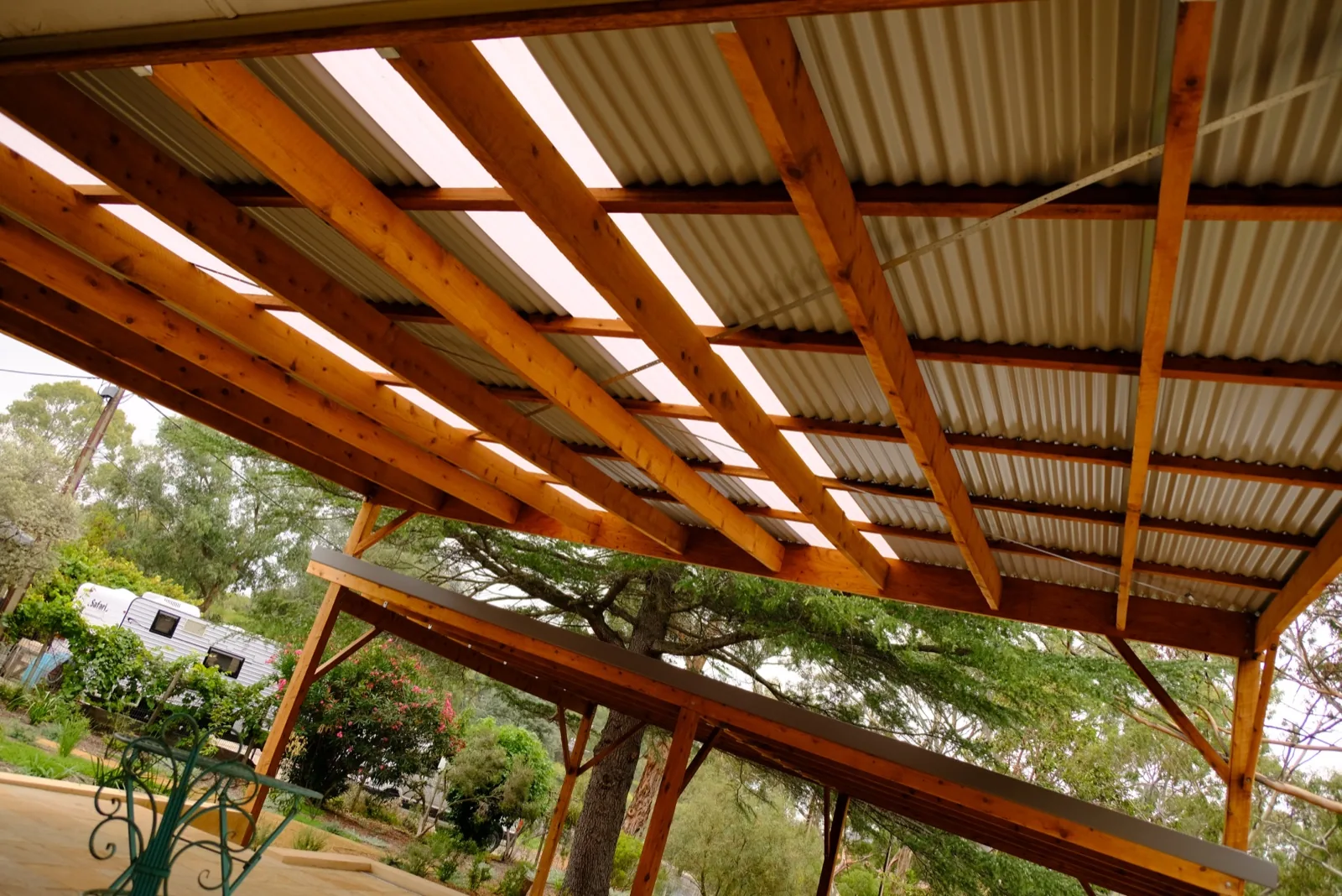 Full view of the timber pergola from the garden